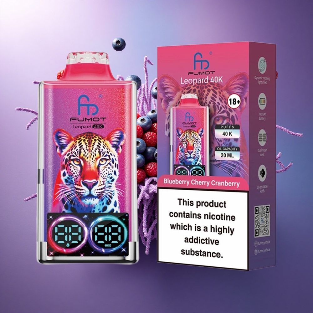 Fumot Leopard 40K Puffs Mirtilo Cereja Oxicoco 5 Nicotina 700mAh Dual Mesh