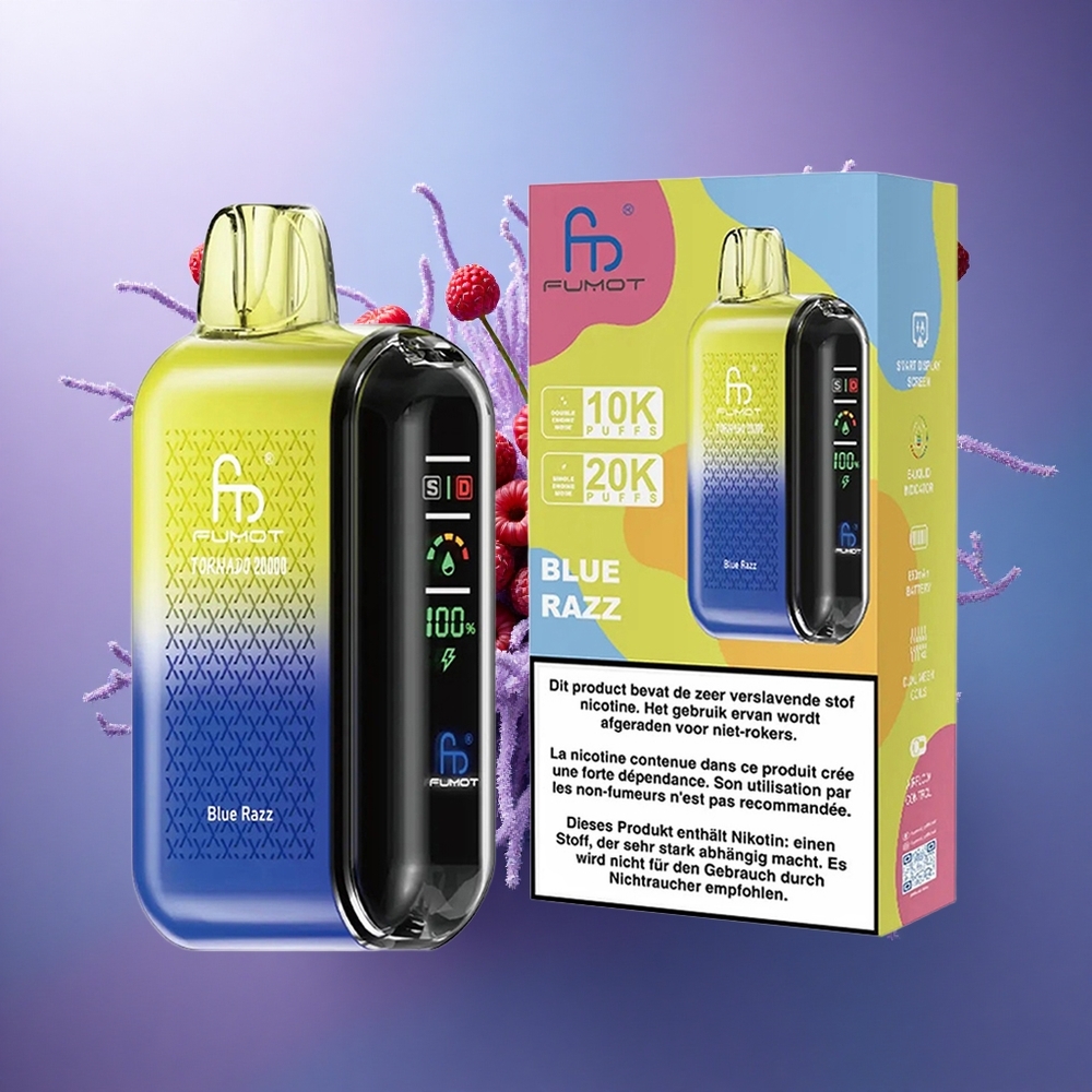 Fumot Tornado 20000 Puffs Azul Framboesa com Bateria Recarregável 850mAh e Controle de Fluxo de Ar