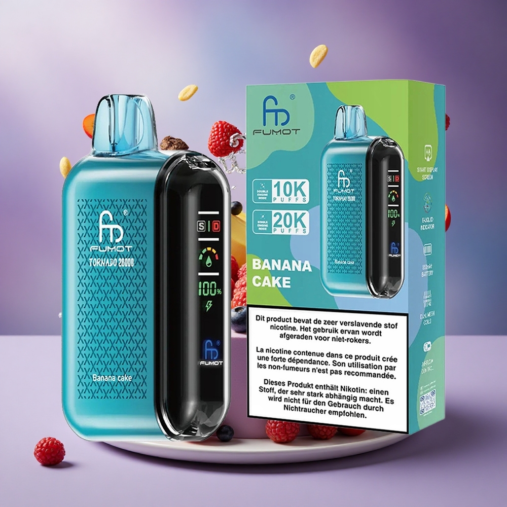 Fumot Tornado 20000 Puffs Bolo de Banana com Bateria 850mAh e Nicotina 2