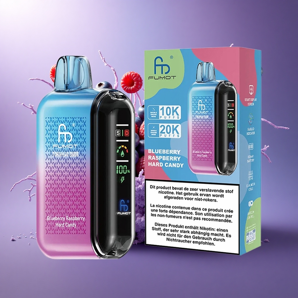 Fumot Tornado 20000 Puffs Doce de Framboesa e Mirtilo com Nicotina a 2 e Bateria de 850mAh
