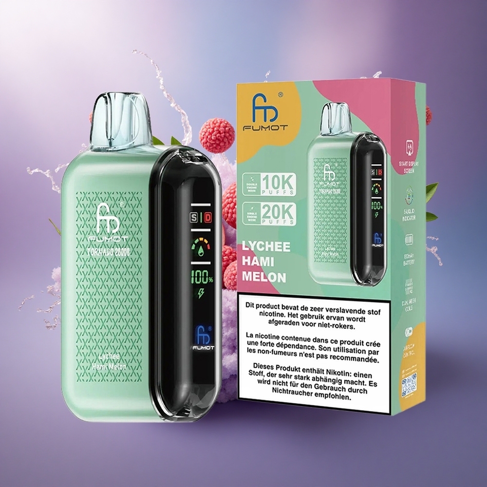 Fumot Tornado 20000 Puffs Lichia Melão Hami com Bateria 850mAh e 2 Nicotina