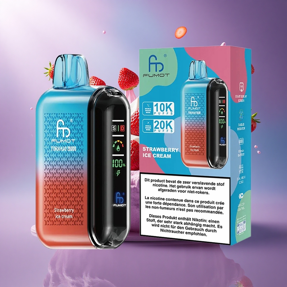 Fumot Tornado 20000 Puffs Sorvete de Morango com Nicotina 2 e Bateria 850mAh