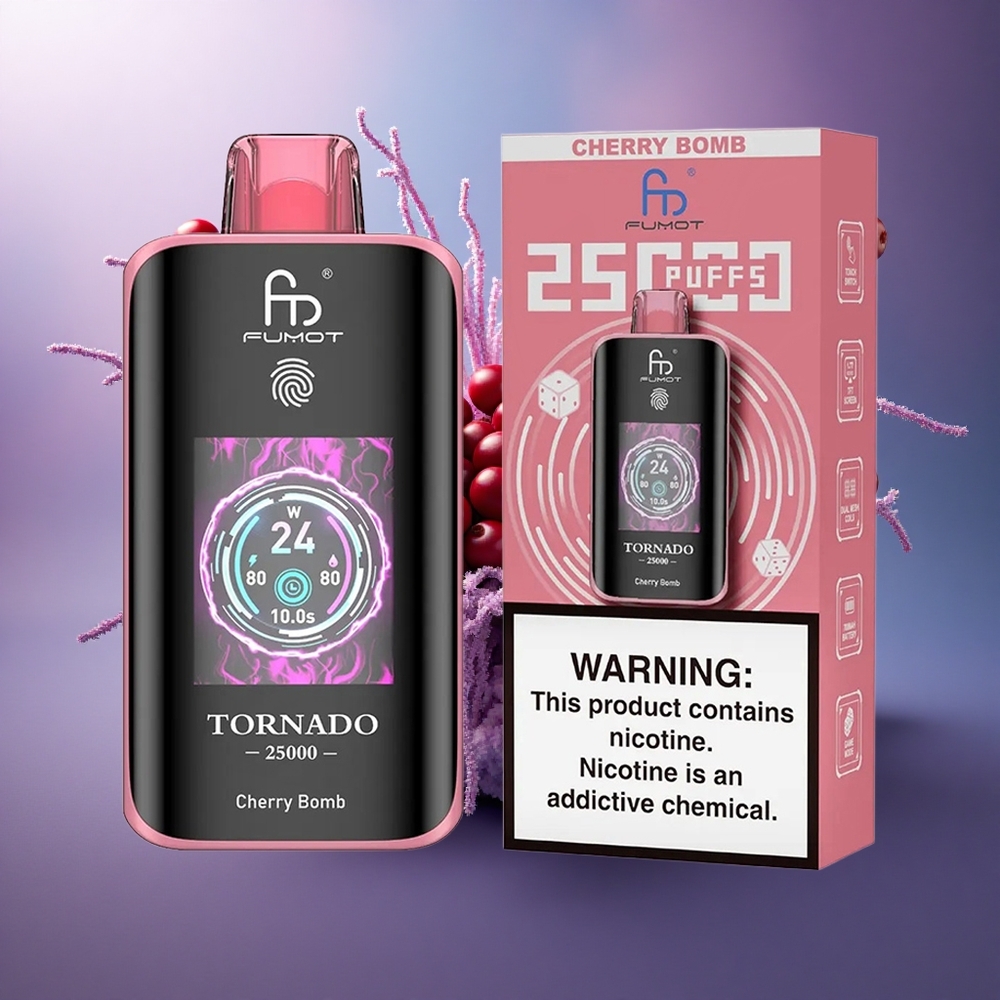 Fumot Tornado 25000 Puffs Bomba Cereja HD Tela Bateria 700mAh Nicotina 5
