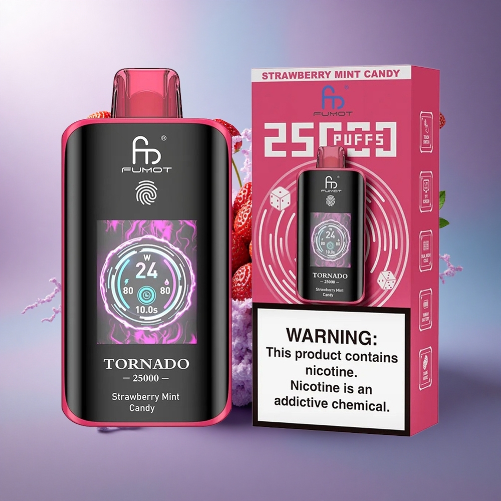 Fumot Tornado 25000 Puffs Doce de Morango com Hortelã Tela HD Bateria 700mAh Nicotina 5