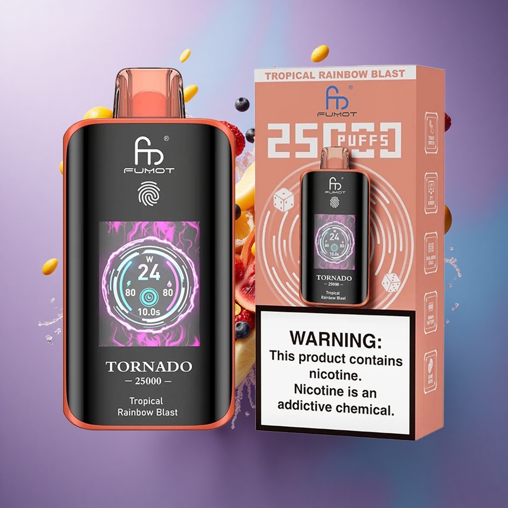 Fumot Tornado 25000 Puffs Explosão Tropical do Arco-Íris com Tela HD e 700mAh