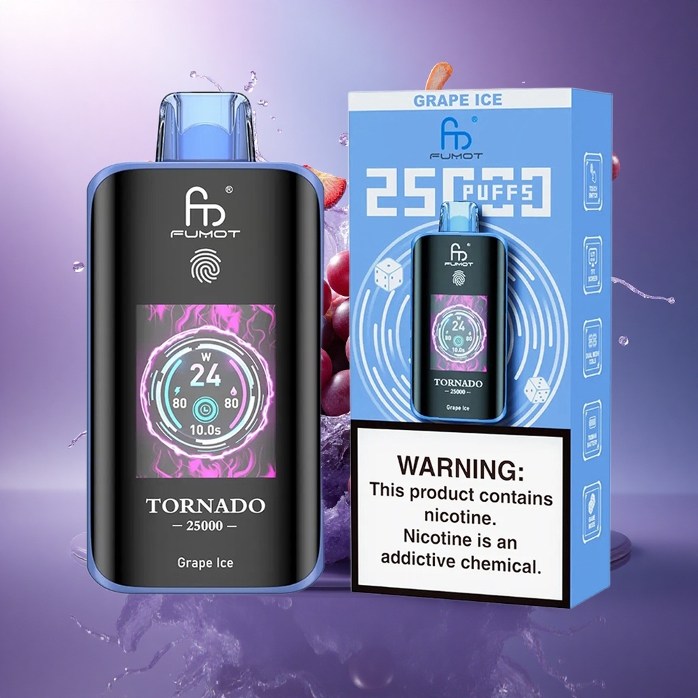 Fumot Tornado 25000 Puffs Gelado de Uva com Tela HD e 700mAh