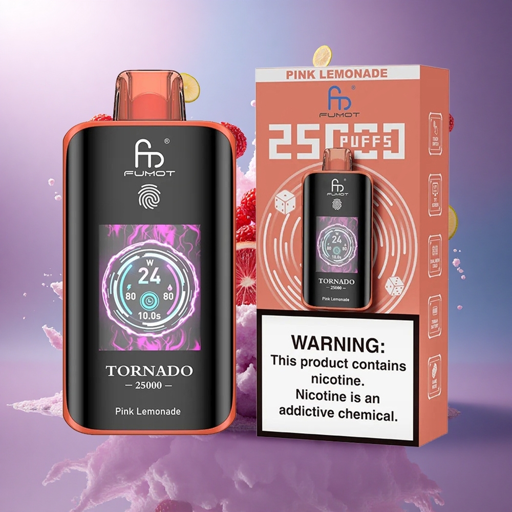 Fumot Tornado 25000 Puffs Limão Rosa HD Tela 700mAh Tipo-C