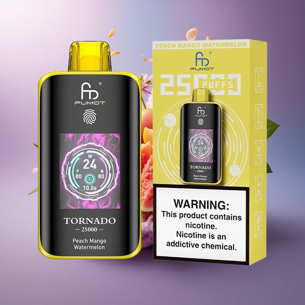 Fumot Tornado 25000 Puffs Pêssego Manga Melancia Água com 5 Nicotina e Bateria 700mAh