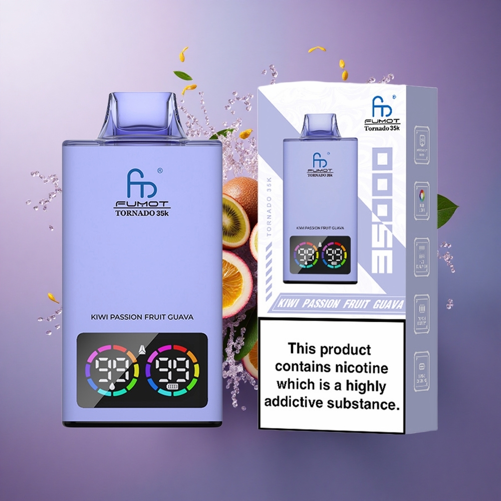Fumot Tornado 35000 Puffs Maracujá Kiwi Goiaba com Bateria 700mAh e Luzes RGB Variáveis