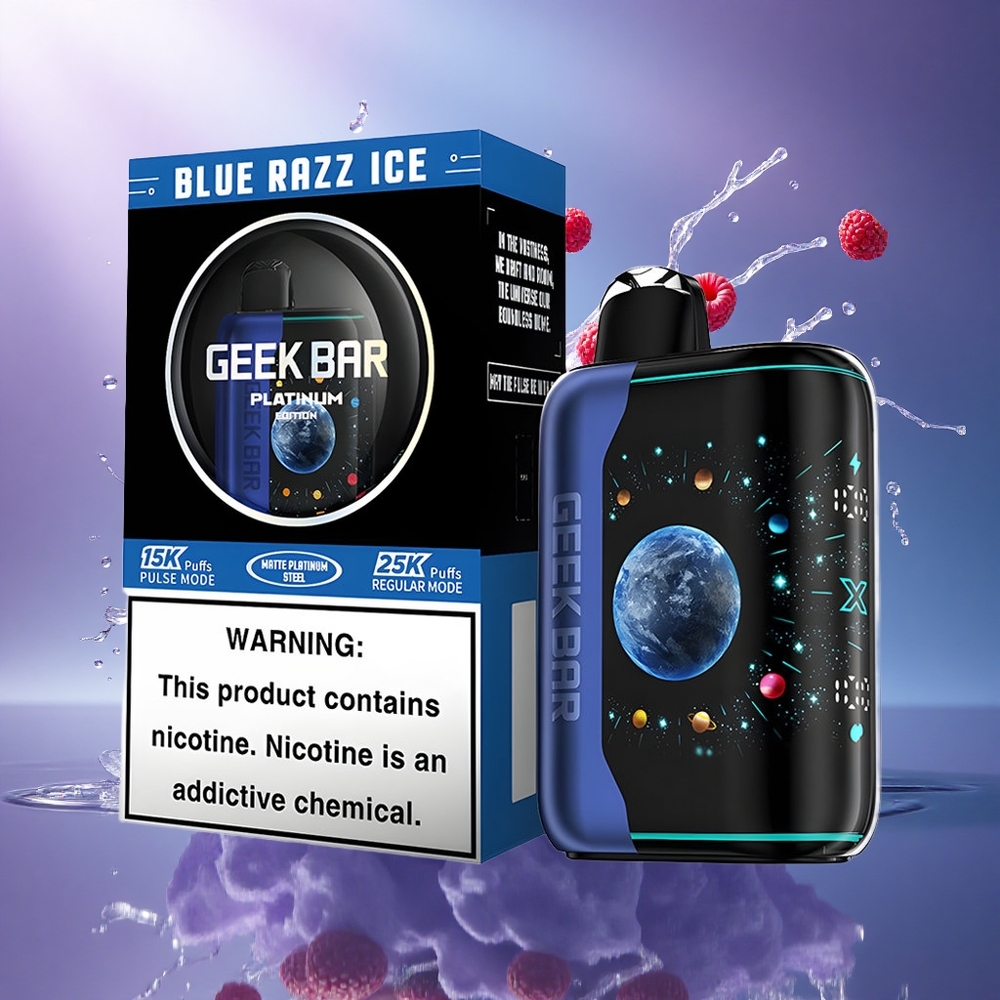GEEK BAR Platinum Edition 25000 Puffs Azul Framboesa Gelo com 20mL de E-Líquido e 2 de Nicotina