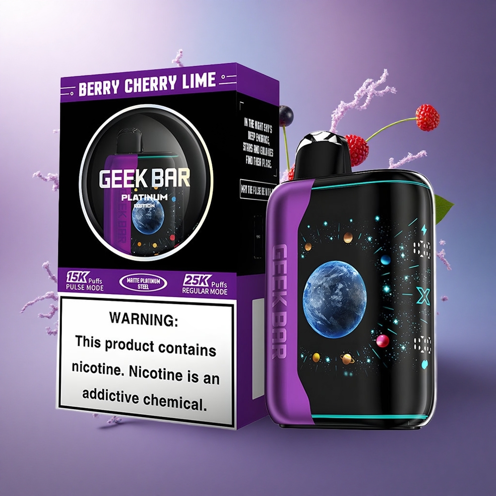 GEEK BAR Platinum Edition 25000 Puffs Cereja Lima Aço Platina com 2 de Nicotina e Carga Rápida USB-C