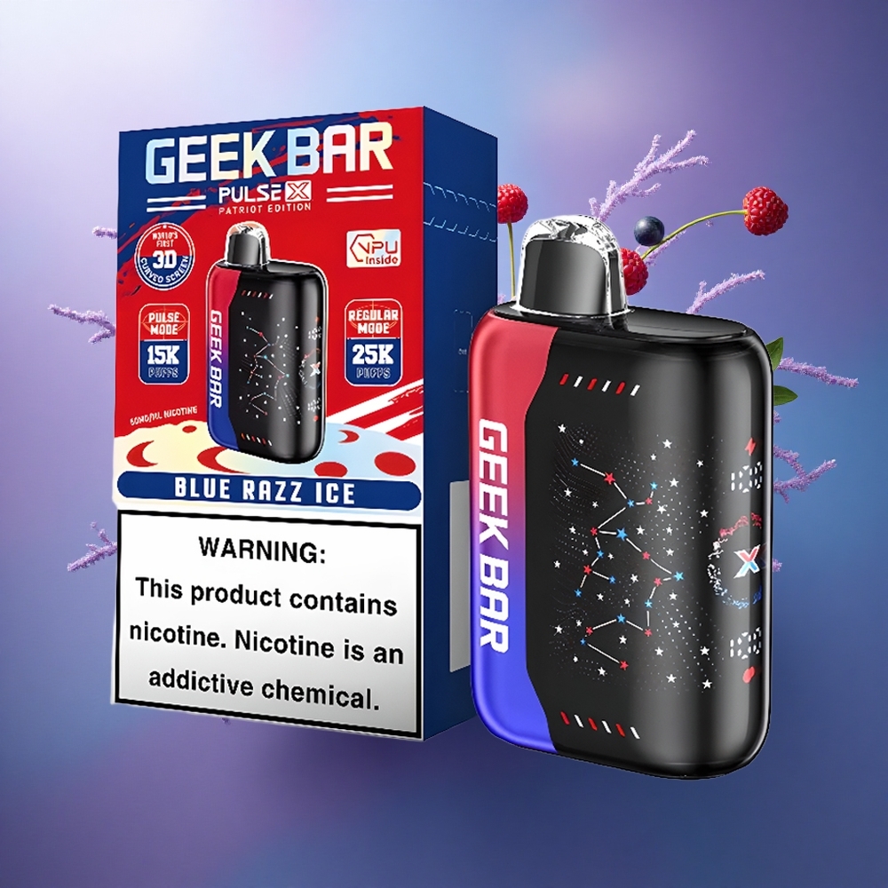 GEEK BAR Pulse X 25000 Puffs Edição Patriota com Tela Curva 3D e Nicotina 0-5
