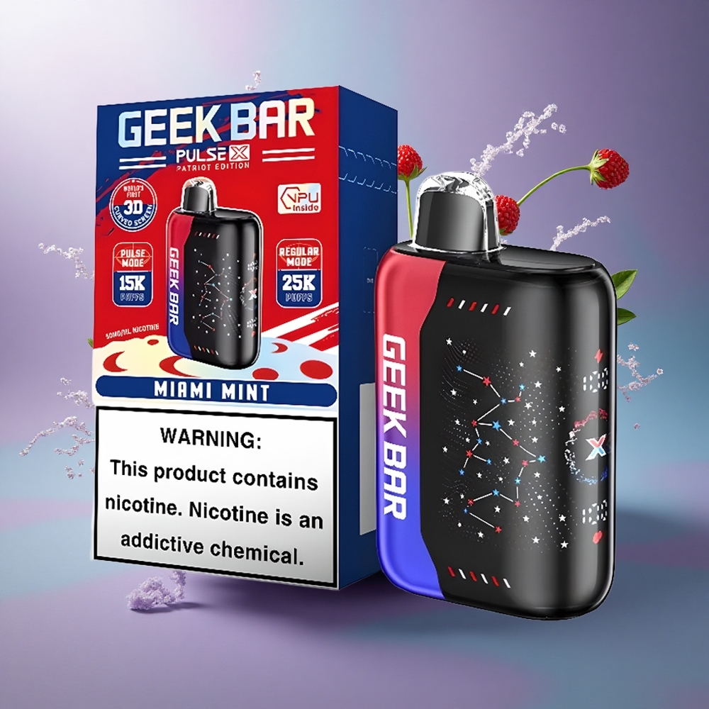 GEEK BAR Pulse X 25000 Puffs Edição Patriota com Tela Curva 3D e Nicotina 0-5