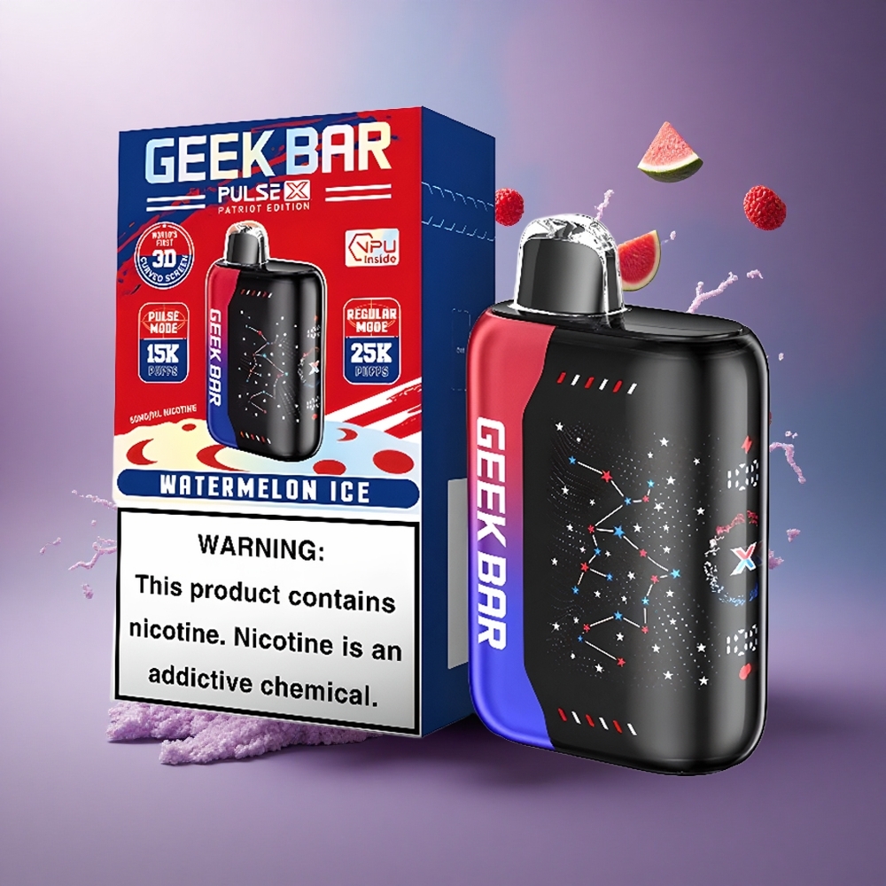 GEEK BAR Pulse X 25000 Puffs Edição Patriota com Tela Curva 3D e Nicotina 0-5