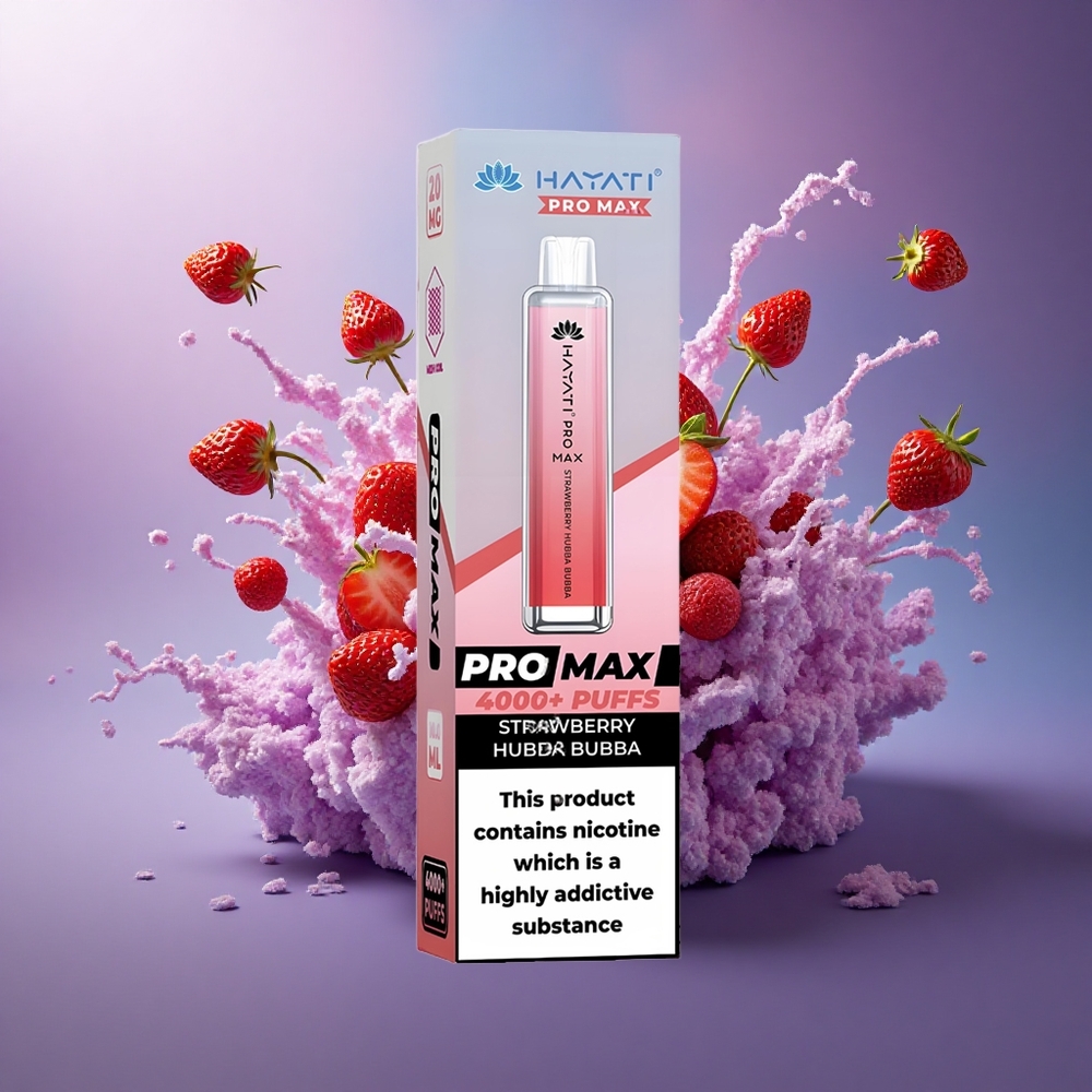 Hayati Pro Max 4000 Puffs Balão de Morango Hubba Bubba com 5 Nicotina e 1400mAh