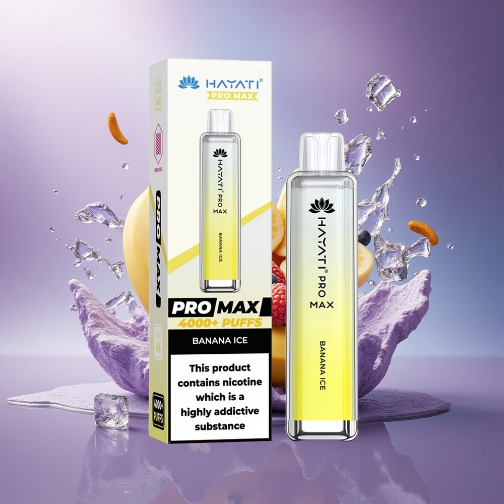 Hayati Pro Max 4000 Puffs Banana Gelo com Bateria 1400mAh e Nicotina 5