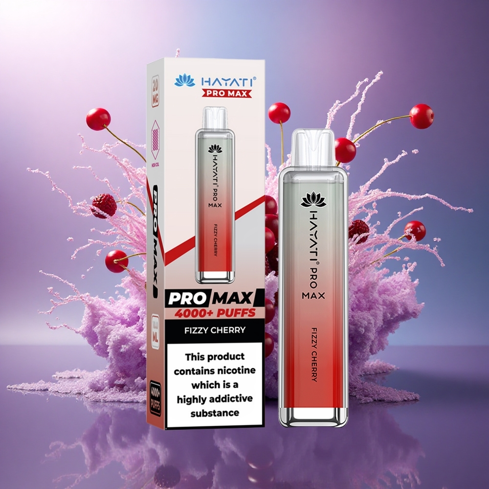 Hayati Pro Max 4000 Puffs Cereja Fizzy com 5 Nicotina e Bateria 1400mAh