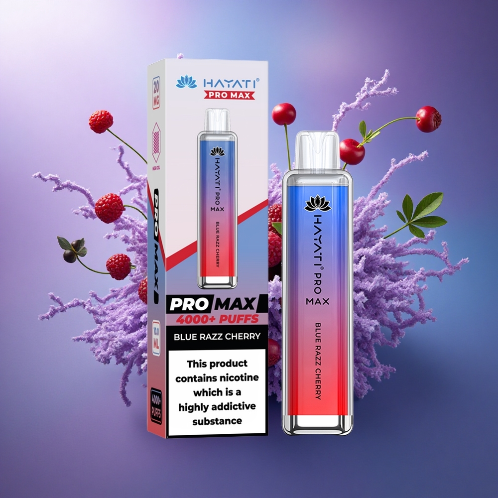 Hayati Pro Max 4000 Puffs Cereja Framboesa Azul com 5 Nicotina e 1400mAh