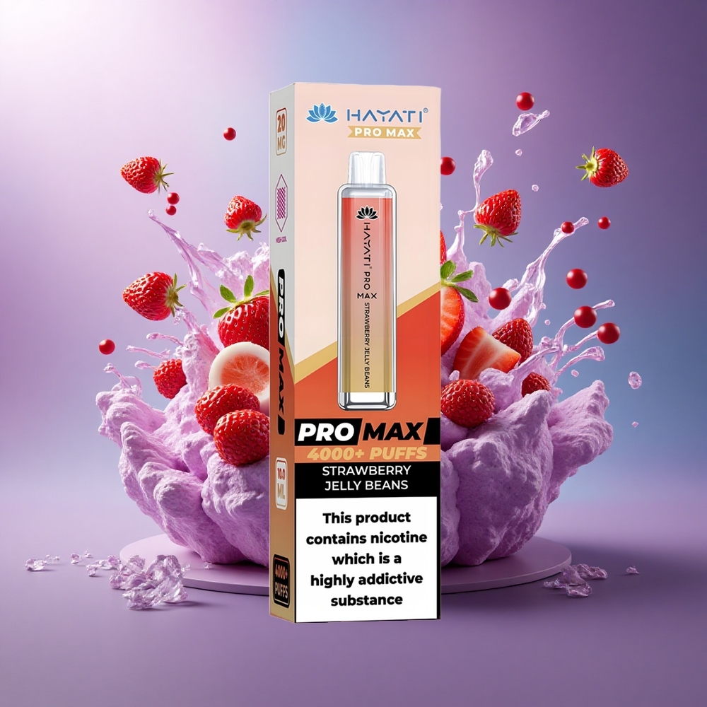 Hayati Pro Max 4000 Puffs Feijão de Gelatina de Morango com 5 Nicotina e Bateria 1400mAh