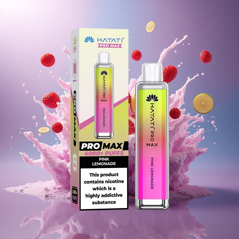 Hayati Pro Max 4000 Puffs Limão Rosa Recarregável 1400mAh 5 Nicotina