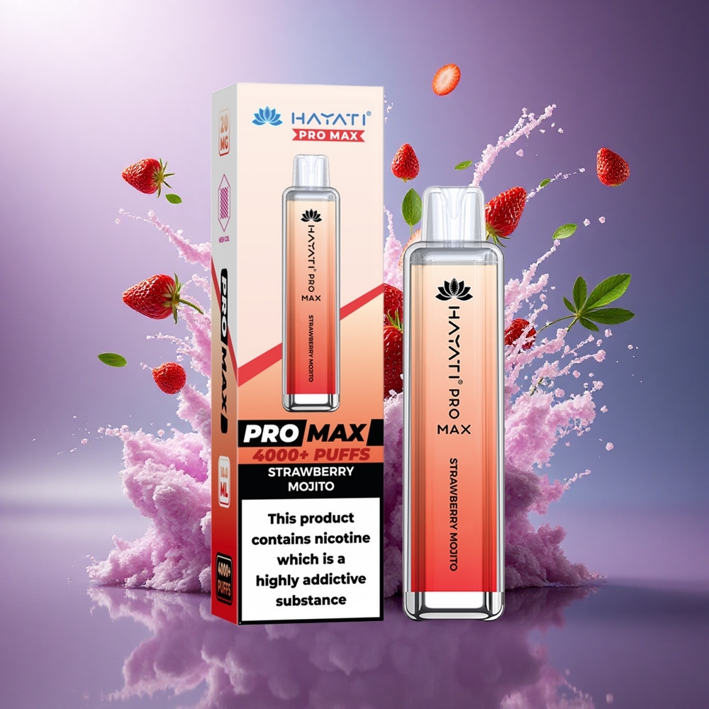 Hayati Pro Max 4000 Puffs Mojito de Morango com 5 Nicotina e Bateria 1400mAh