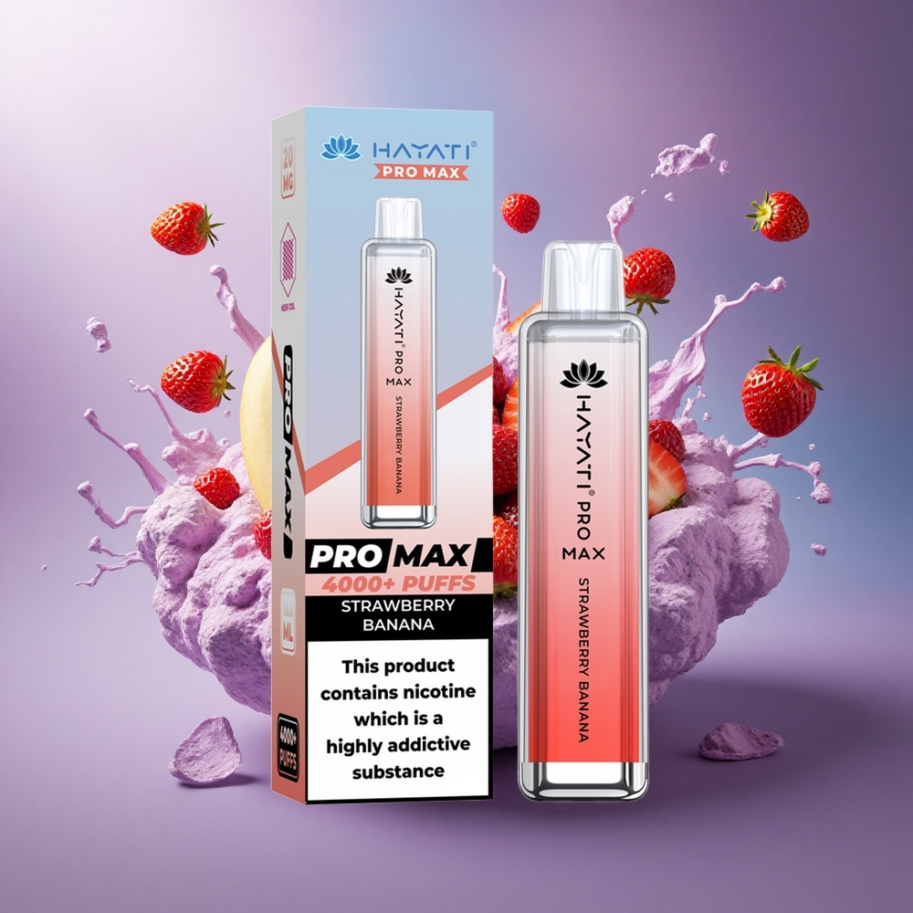 Hayati Pro Max 4000 Puffs Morango Banana Recarregável 1400mAh Dual Coil