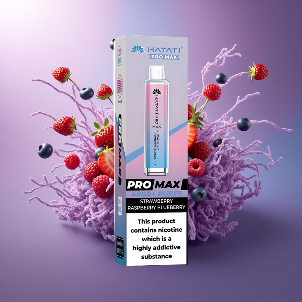 Hayati Pro Max 4000 Puffs Morango Framboesa Mirtilo com 5 Nicotina e Bateria 1400mAh