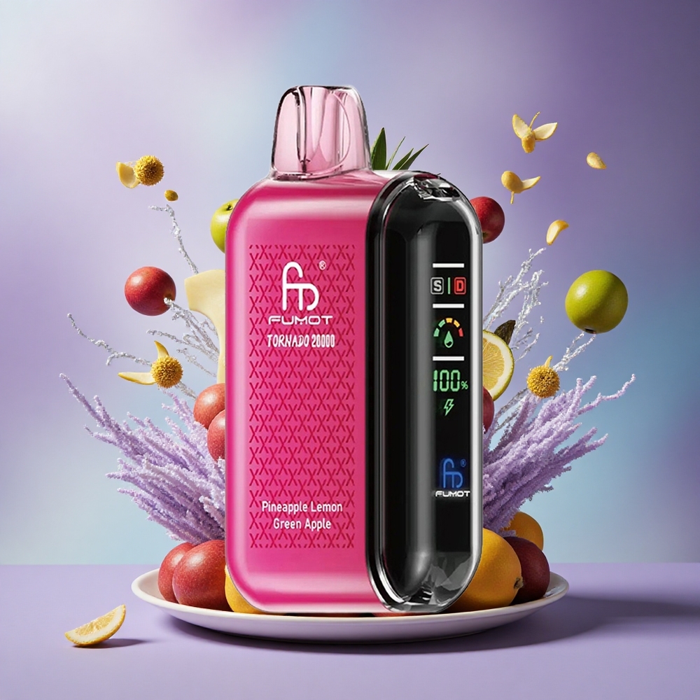 Fumot Tornado 20000 Puffs Abacaxi Limão Maçã Verde com Dual Mesh Coil e 850mAh