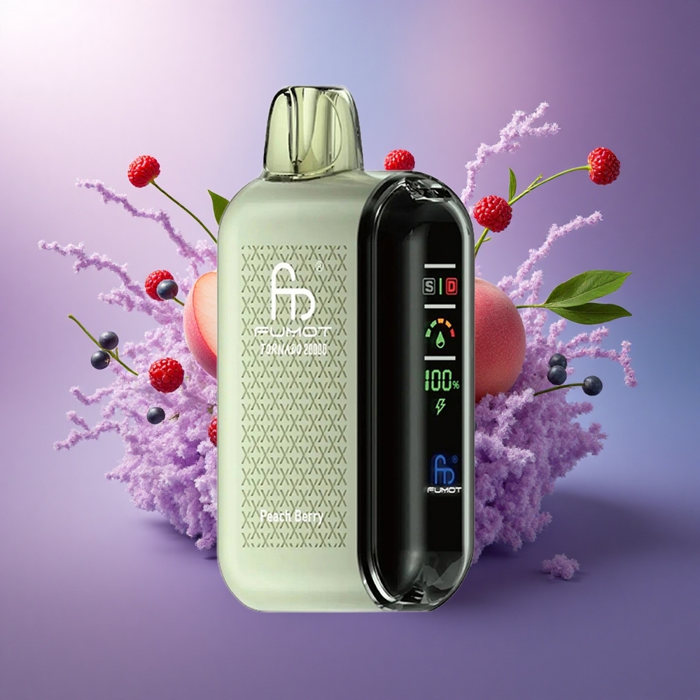 Fumot Tornado 20000 Puffs Pêssego Frutas Vermelhas com Bateria 850mAh e Nicotina 2