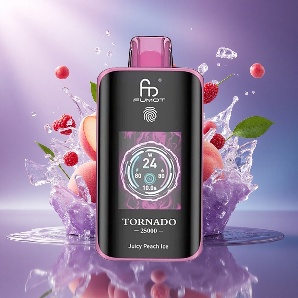 Fumot Tornado 25000 Puffs Pêssego Suculento Gelo com Bateria 700mAh e Nicotina 0/2/3/5