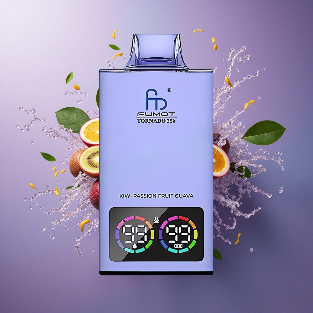 Fumot Tornado 35000 Puffs Maracujá Kiwi Goiaba com Bateria 700mAh e Luzes RGB Variáveis