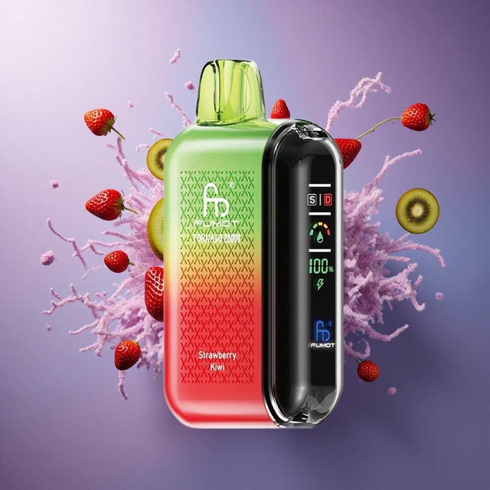 Fumot Tornado 20000 Puffs Morango Kiwi com Bateria 850mAh e Controle de Fluxo de Ar