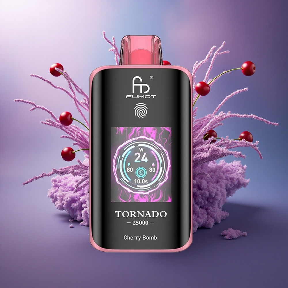 Fumot Tornado 25000 Puffs Bomba Cereja HD Tela Bateria 700mAh Nicotina 5