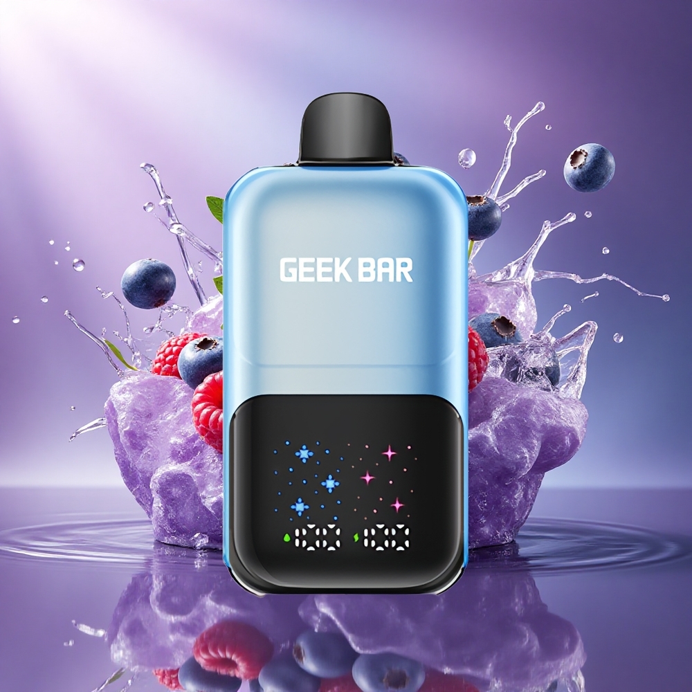 GEEK BAR 2GO 20ml 50000 Puffs Gelado de Mirtilo e Framboesa com Tela Interativa e 5 Nicotina