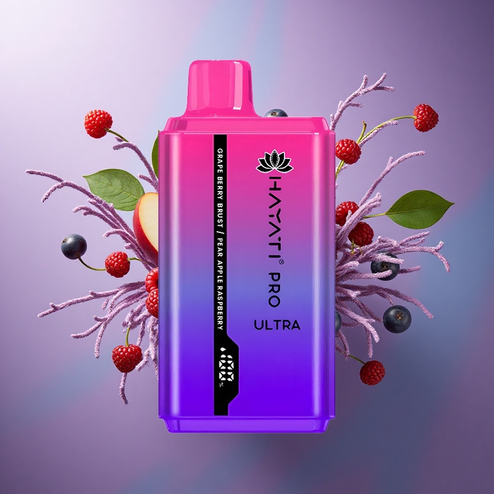 Hayati Pro Ultra 15000 Puffs Explosão de Frutas Tropicais Uva Pêra Maçã Framboesa com 2 Nicotina e 850mAh