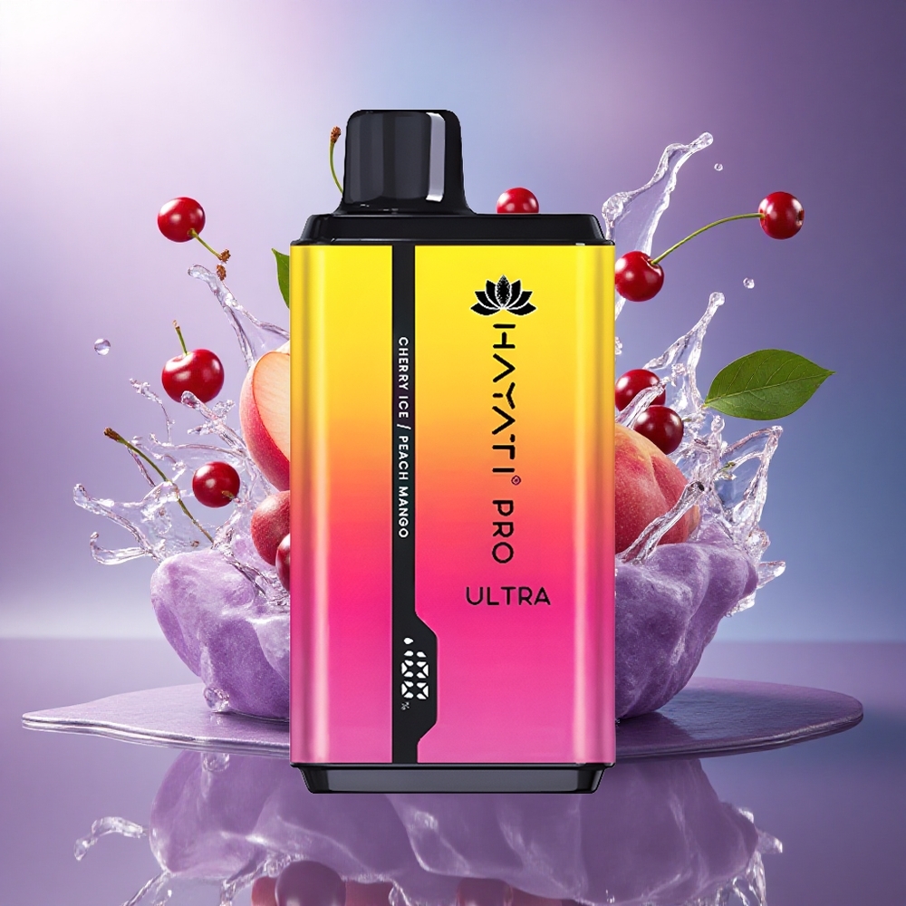Hayati Pro Ultra 15000 Puffs Cereja Gelo Pêssego Manga 850mAh 2 Nicotina