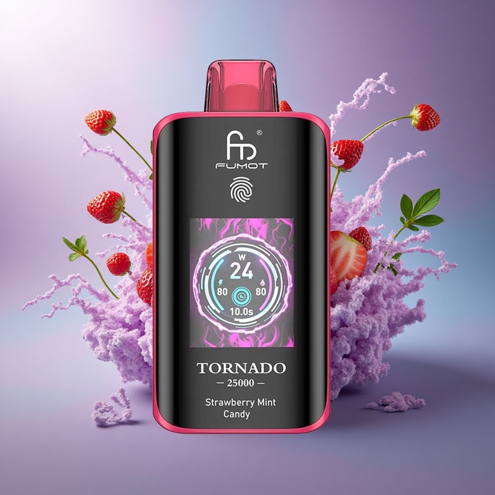 Fumot Tornado 25000 Puffs Doce de Morango com Hortelã Tela HD Bateria 700mAh Nicotina 5