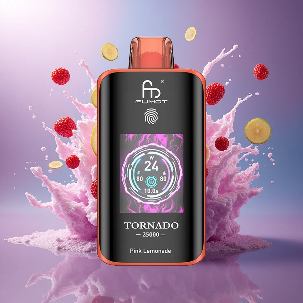 Fumot Tornado 25000 Puffs Limão Rosa HD Tela 700mAh Tipo-C