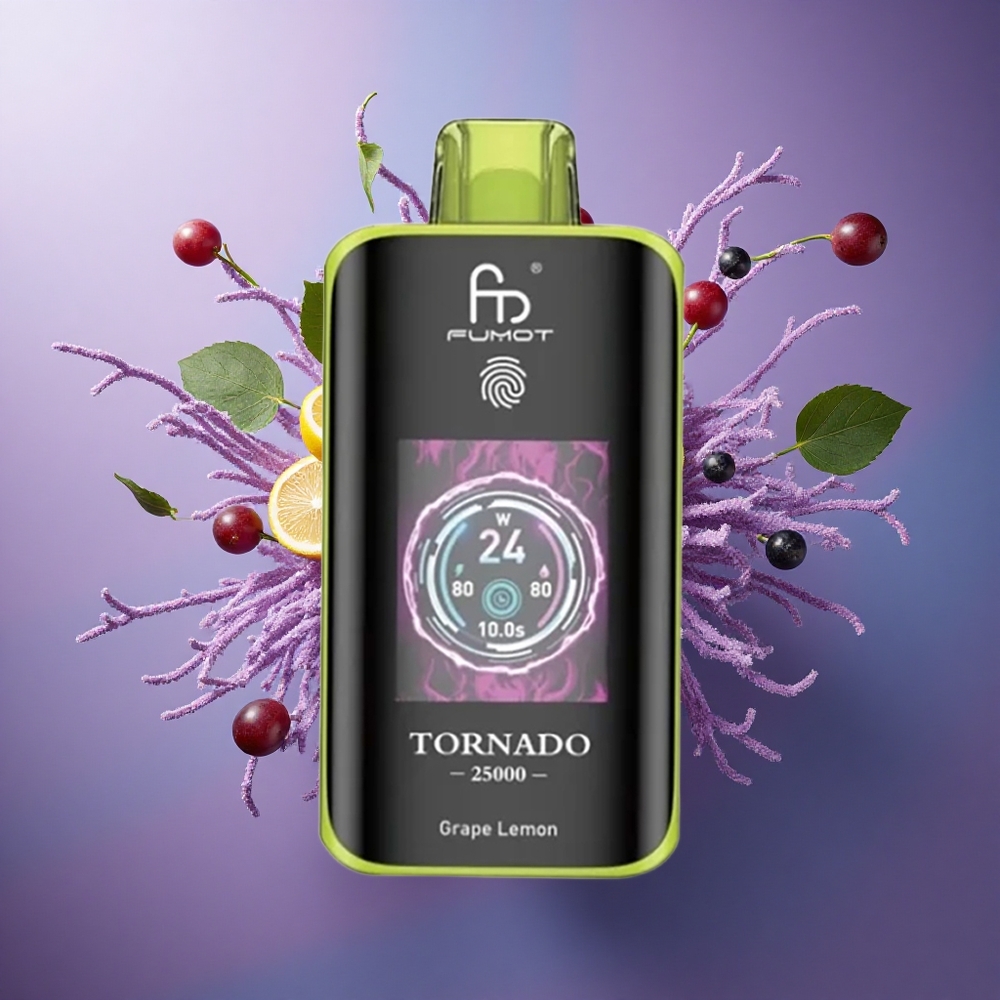 Fumot Tornado 25000 Puffs Limão Uva Tela HD 700mAh Tipo-C