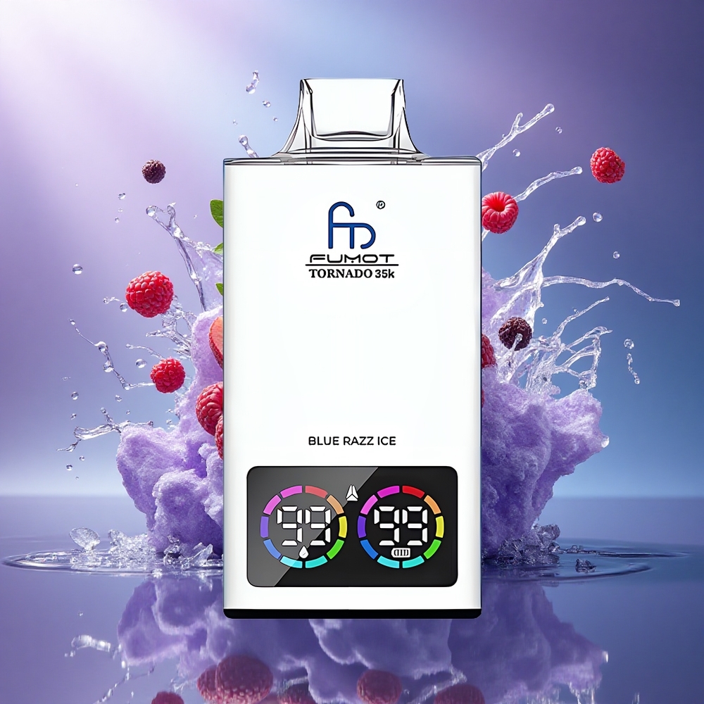 Fumot Tornado 35000 Puffs Gelado de Framboesa Azul com Bateria 700mAh e Lâmpadas RGB Variáveis