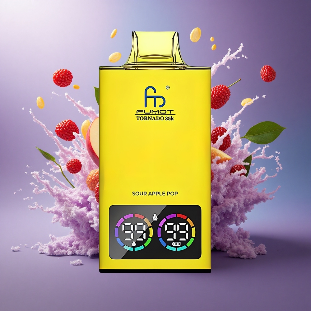 Fumot Tornado 35000 Puffs Maçã Verde Azeda Dual Mesh Coil 15ml USB-C 700mAh