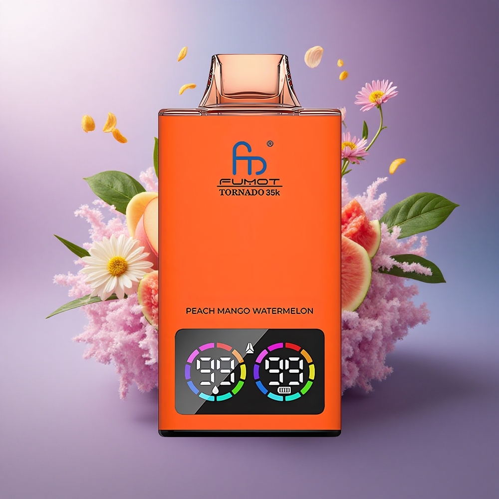 Fumot Tornado 35000 Puffs Pêssego Manga Melancia Dual Mesh Coil USB-C 700mAh