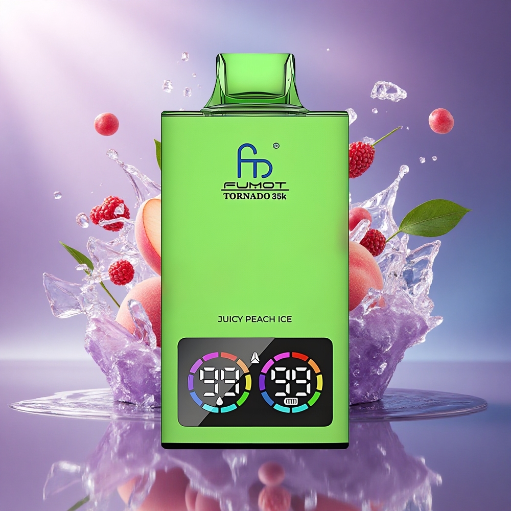 Fumot Tornado 35000 Puffs Pêssego Suculento Gelo com Bateria 700mAh e Indicador de E-líquido
