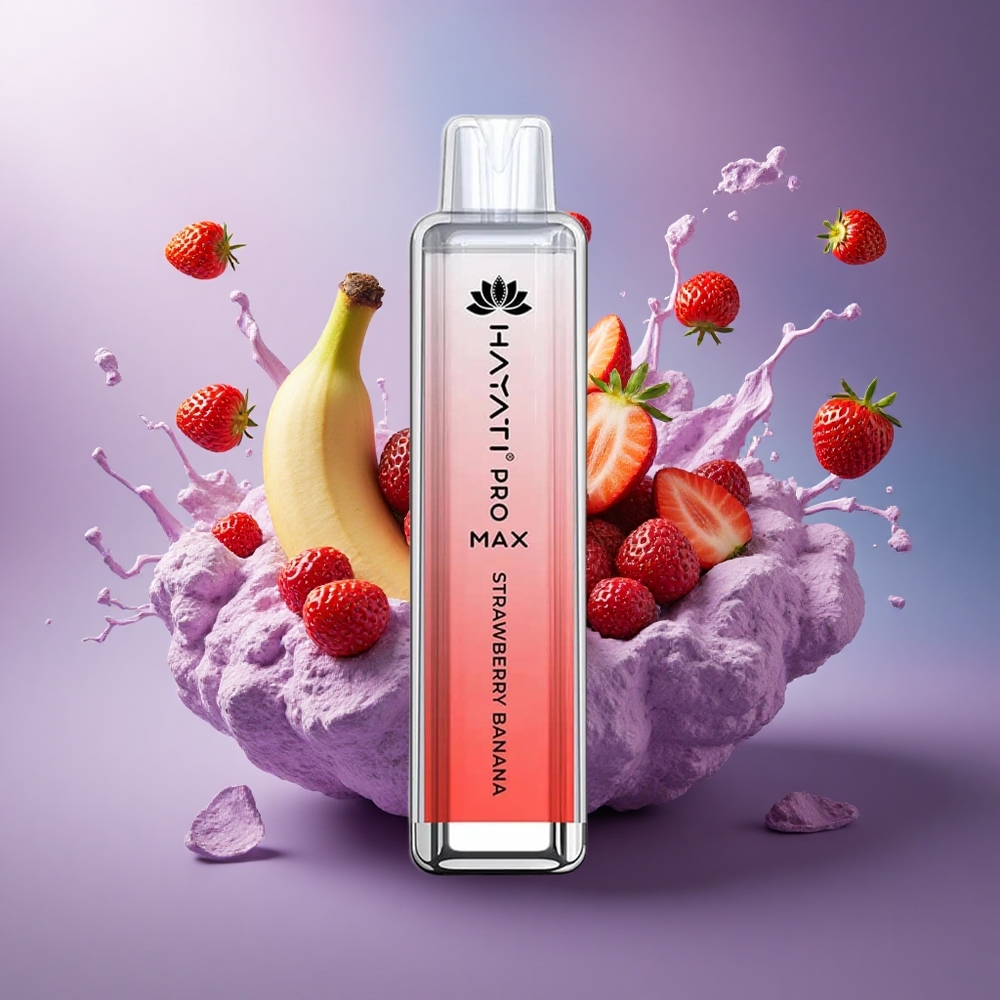 Hayati Pro Max 4000 Puffs Morango Banana Recarregável 1400mAh Dual Coil