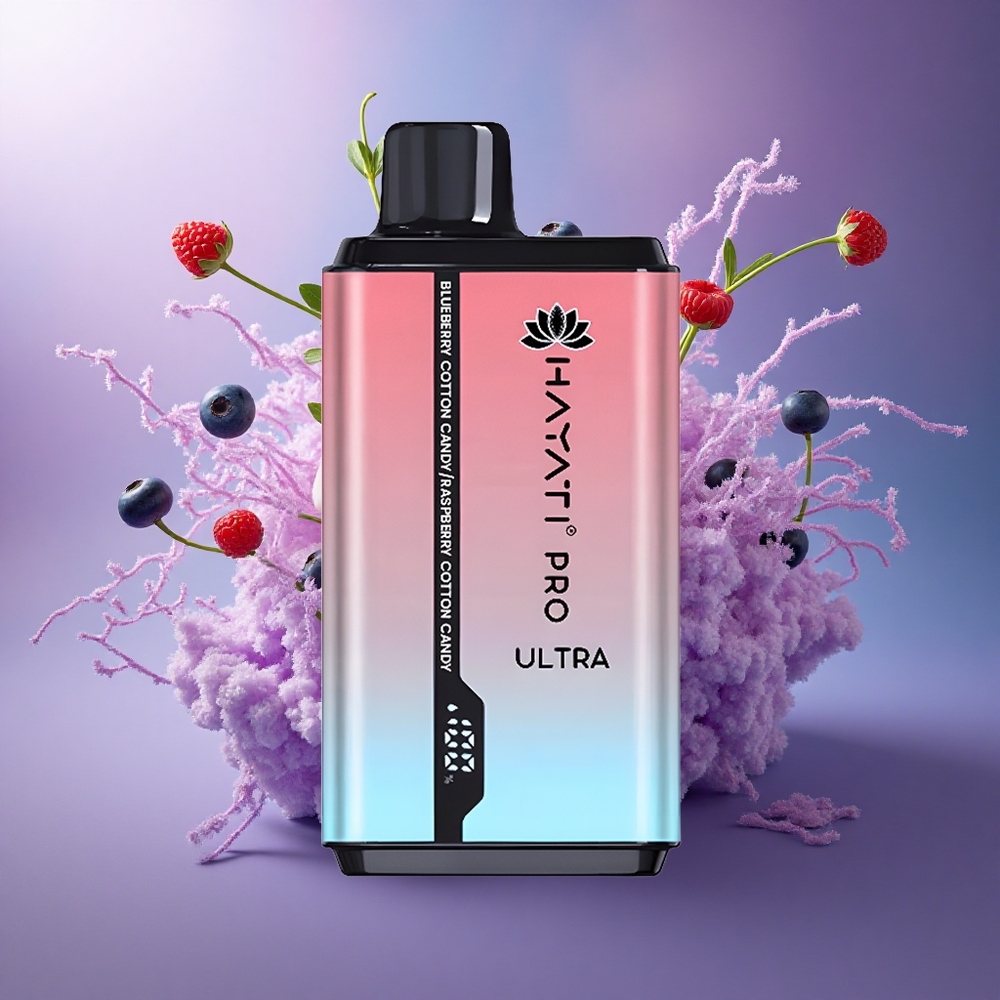 Hayati Pro Ultra 15000 Puffs Algodão Doce de Mirtilo e Framboesa com 850mAh e 2 Nicotina