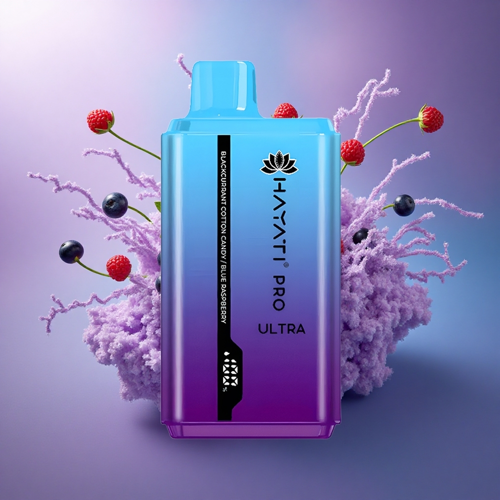 Hayati Pro Ultra 15000 Puffs Doce de Algodão Groselha Azul 850mAh 2 Nicotina